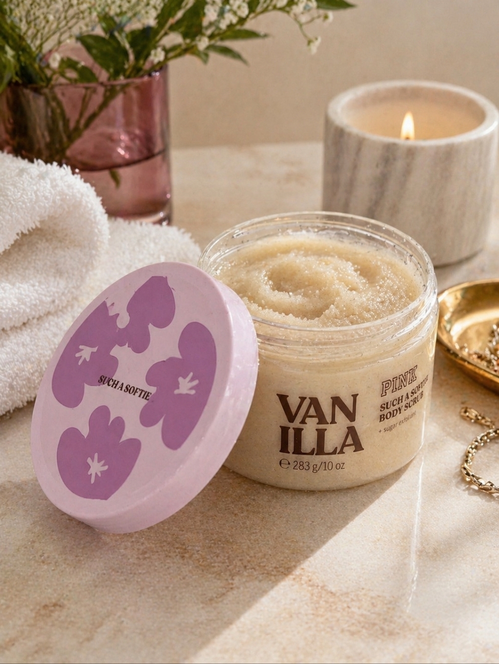 🍦 PINK “Such A Softie” Vanilla Body Scrub 10 oz | Sugar Exfoliant Spa Self Care